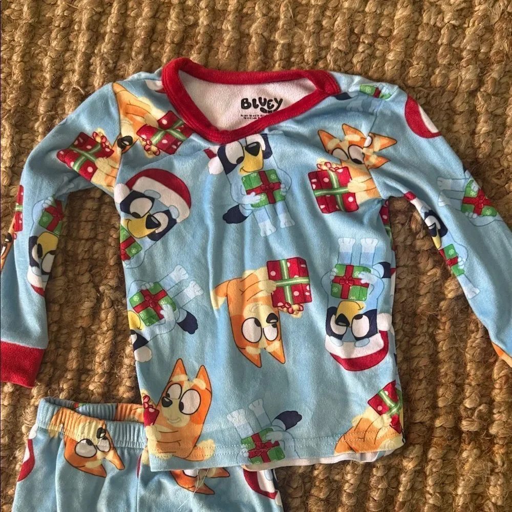 Kids One Piece Pajama Set - Blue and Red Christmas BLUEY Long Sleeve PJ Set